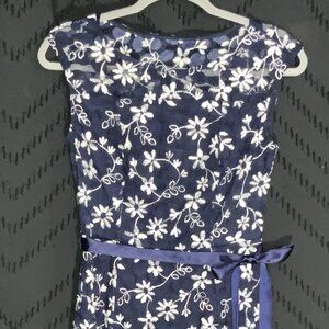 Candalate Navy Blue Floral Embroidered Lace Mini Dress - Size S